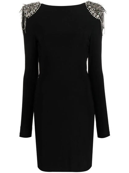 Crystal-Shoulder Long Sleeve Dress