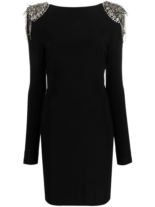 Crystal-Shoulder Long Sleeve Dress