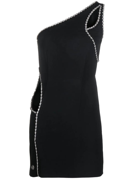 Crystal Embellished Asymmetrical Mini Dress