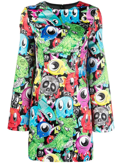 Graphic-Print Long-Sleeve Dress