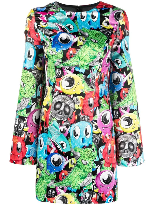 Graphic-Print Long-Sleeve Dress