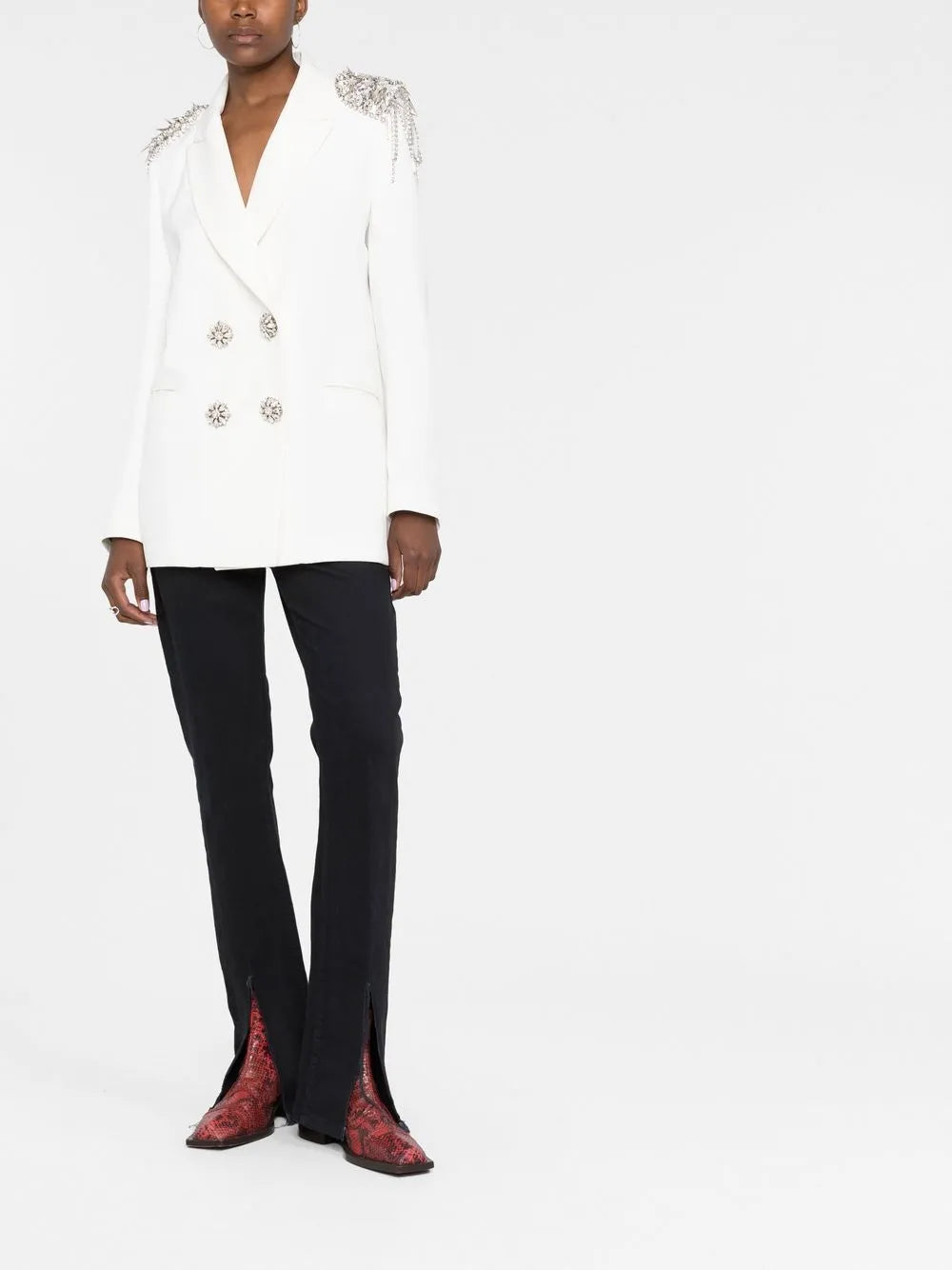 Crystal-Embellished Double-Breasted Blazer