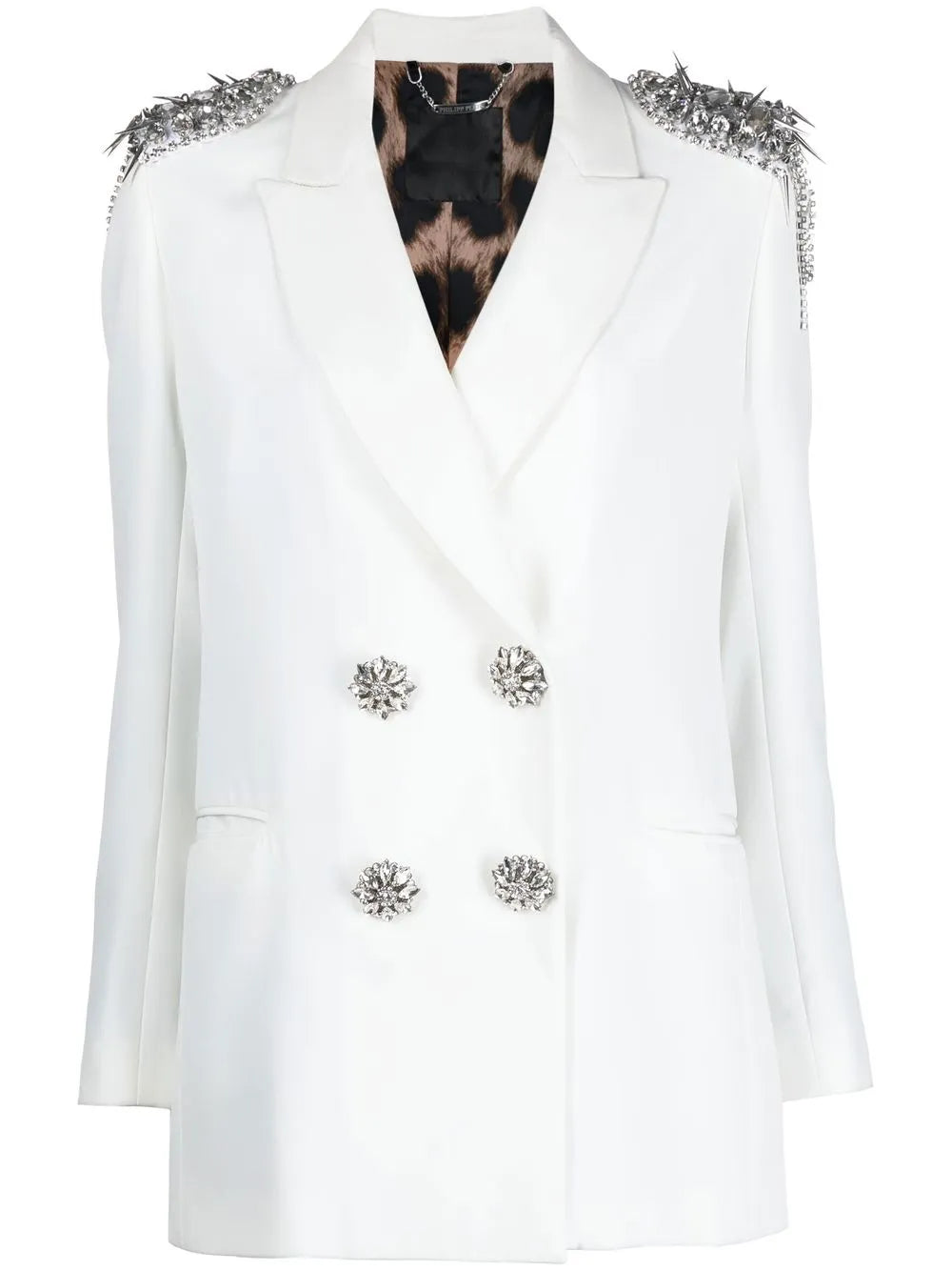 Crystal-Embellished Double-Breasted Blazer