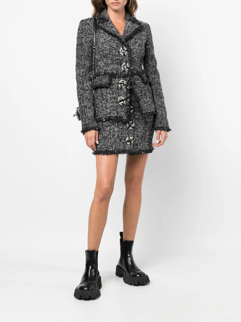 Belted-Waist Tweed Blazer