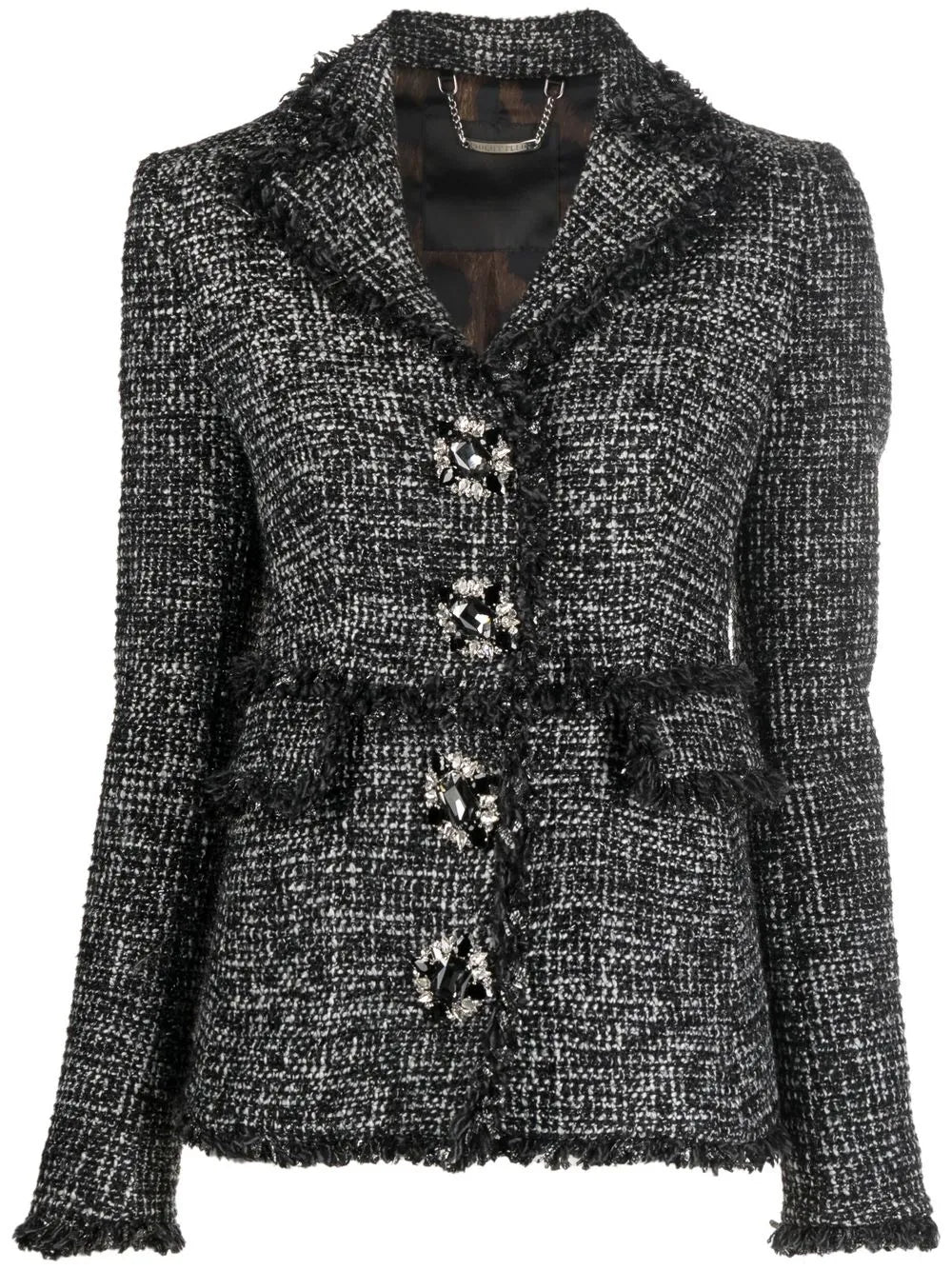 Belted-Waist Tweed Blazer