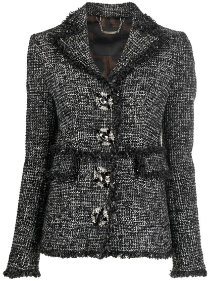 Belted-Waist Tweed Blazer