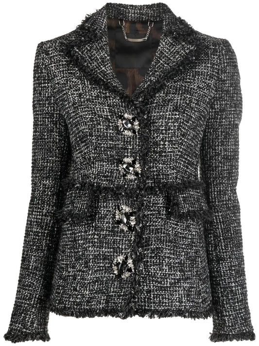 Belted-Waist Tweed Blazer