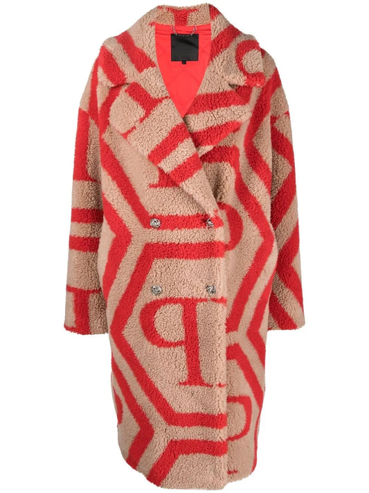 Monogram-Print Faux Fur Coat