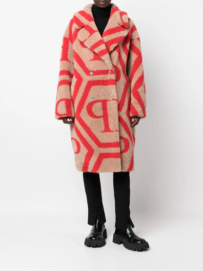 Monogram-Print Faux Fur Coat