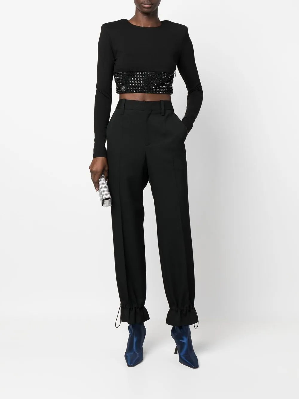 Crystal-Embellished Cropped Long-Sleeved Top
