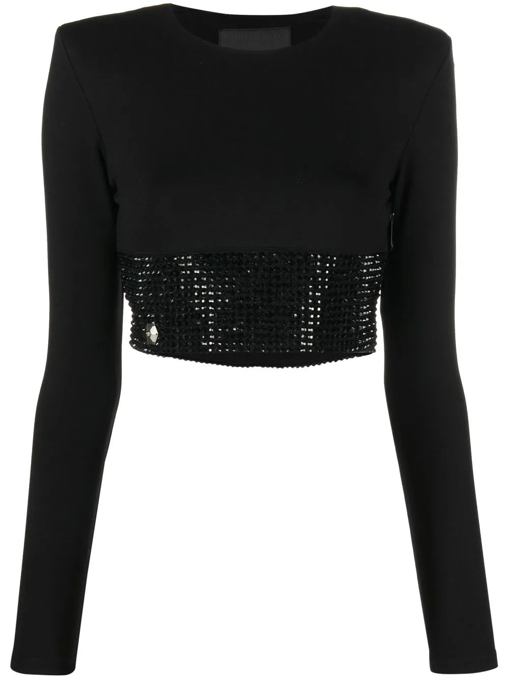 Crystal-Embellished Cropped Long-Sleeved Top