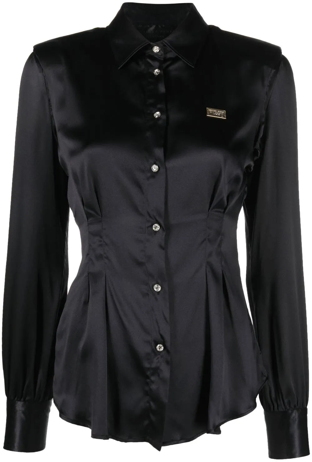 Button-Up Padded-Shoulder Shirt