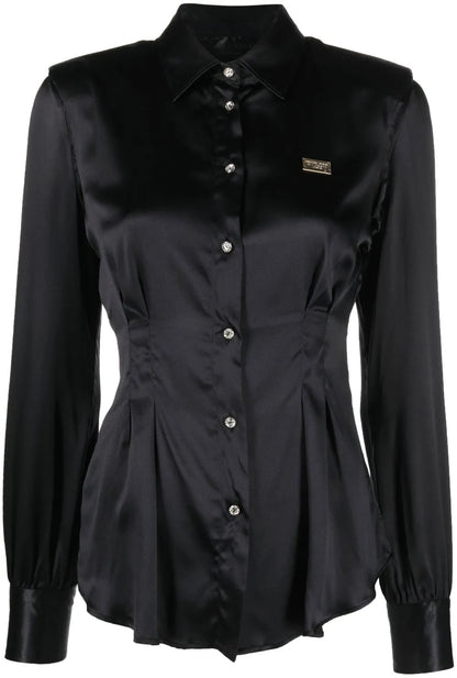 Button-Up Padded-Shoulder Shirt