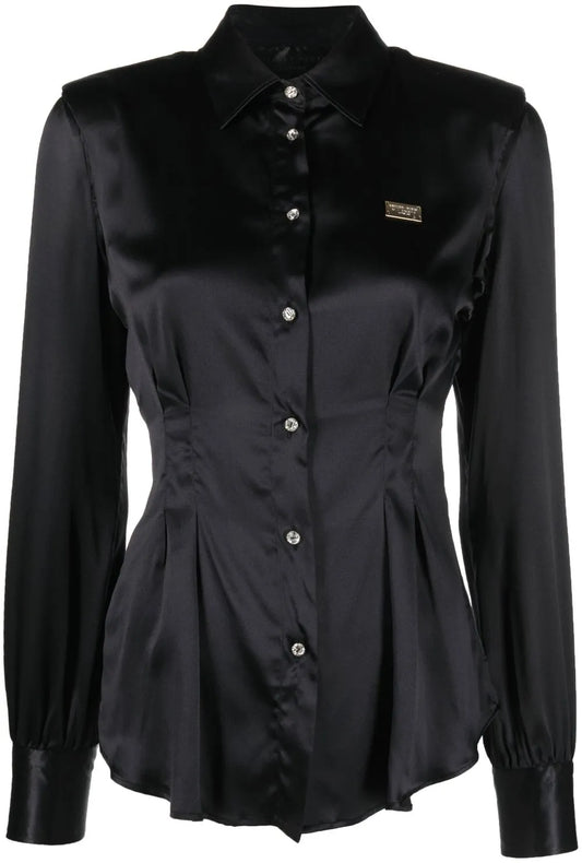 Button-Up Padded-Shoulder Shirt