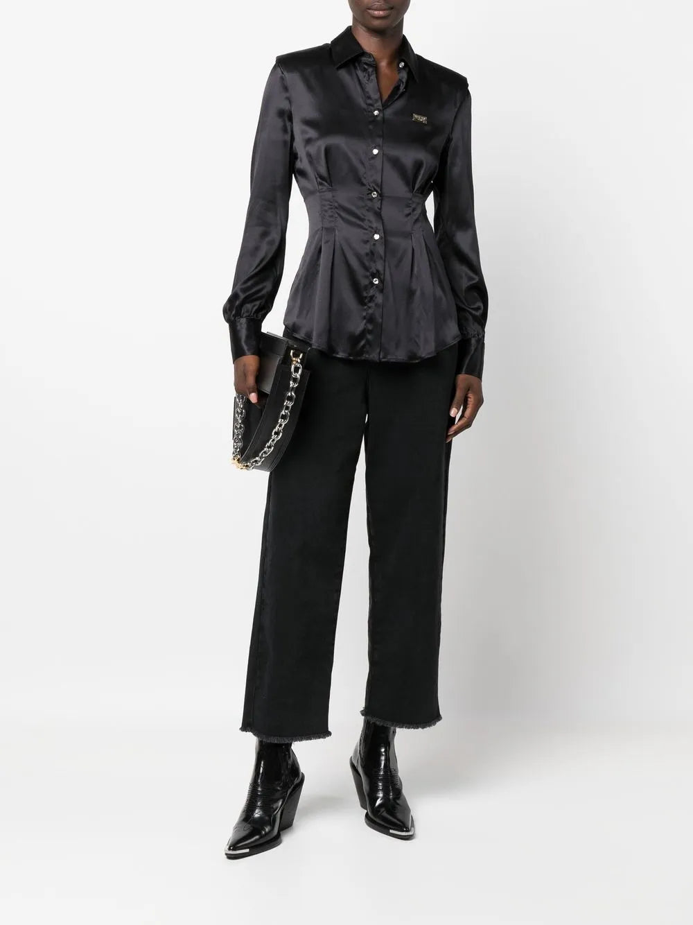 Button-Up Padded-Shoulder Shirt