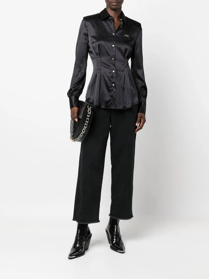Button-Up Padded-Shoulder Shirt
