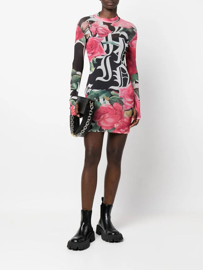 Logo-Print Semi-Sheer Mini Dress
