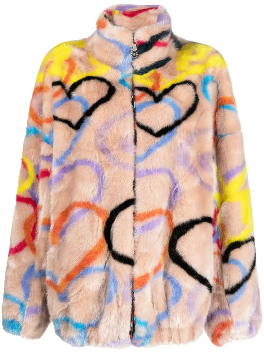 Heart-Print High-Neck Coat