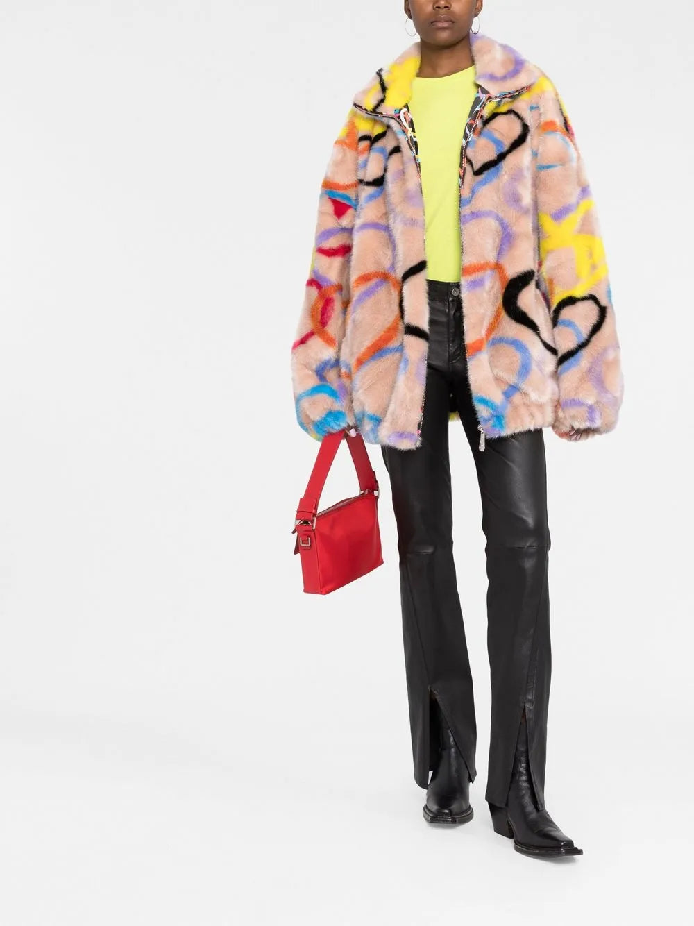 Heart-Print High-Neck Coat