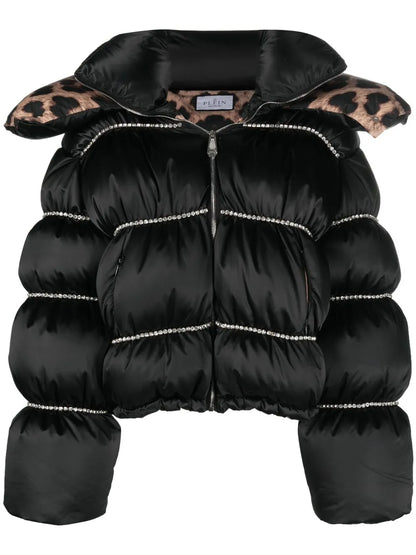 Flame Embellished Oversized Puffer Jacket