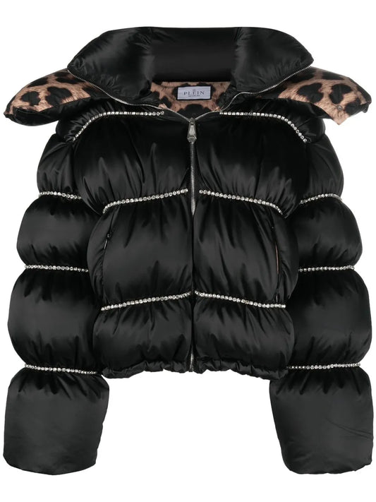 Flame Embellished Oversized Puffer Jacket