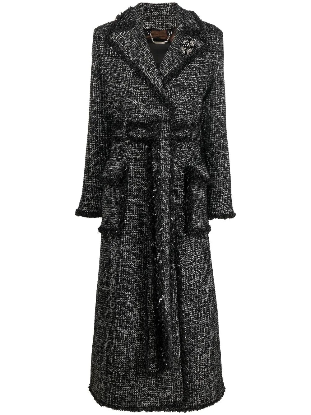 Belted-Waist Bouclé Coat