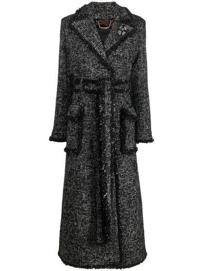Belted-Waist Bouclé Coat