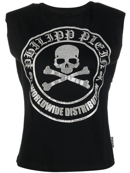 Embellished-Logo Sleeveless T-Shirt