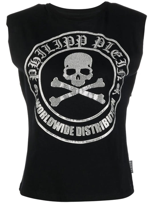 Embellished-Logo Sleeveless T-Shirt