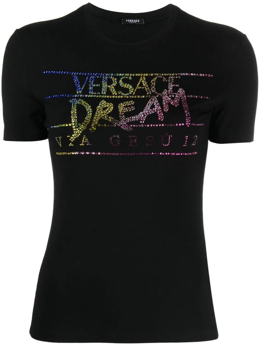 Rhinestone-Embellished Slogan T-Shirt