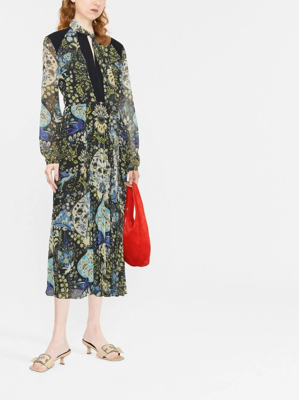 Floral-Print Pleated Midi Dress