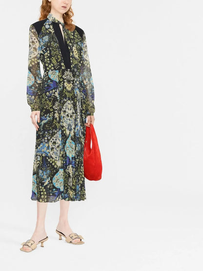 Floral-Print Pleated Midi Dress