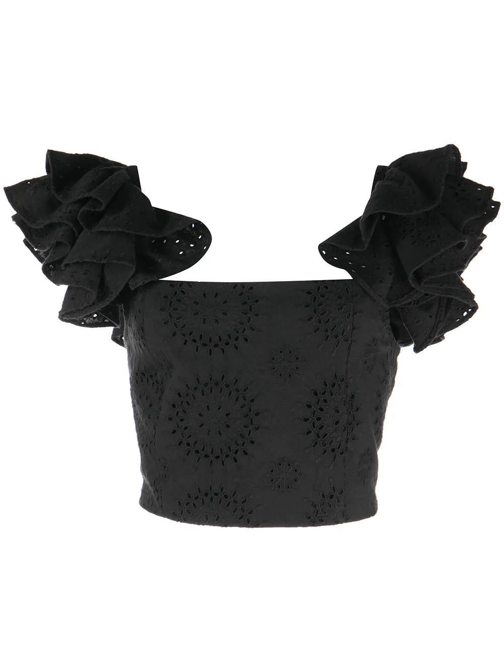 Tawny Ruffled Broderie-Anglaise Crop Top