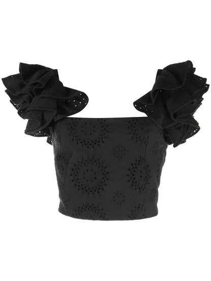 Tawny Ruffled Broderie-Anglaise Crop Top