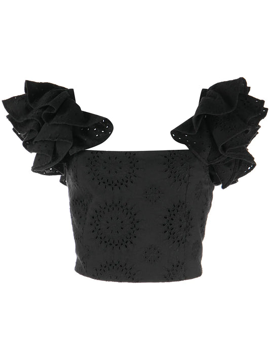 Tawny Ruffled Broderie-Anglaise Crop Top