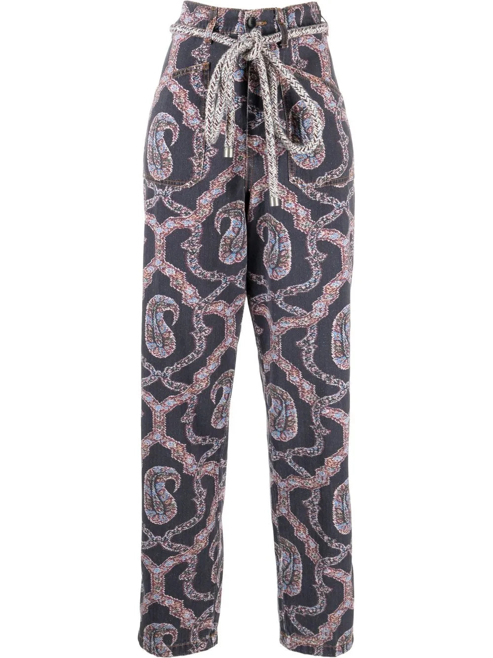 Abstract-Pattern Tapered-Leg Trousers