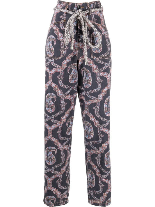 Abstract-Pattern Tapered-Leg Trousers