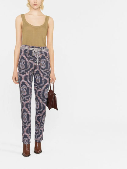 Abstract-Pattern Tapered-Leg Trousers