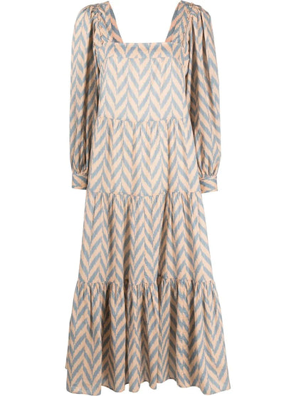 Georgina Chevron-Print Tiered Dress