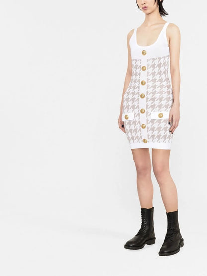 Houndstooth Sleeveless Minidress