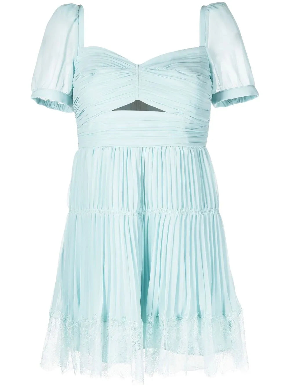 Pleated Lace-Trim Mini Dress