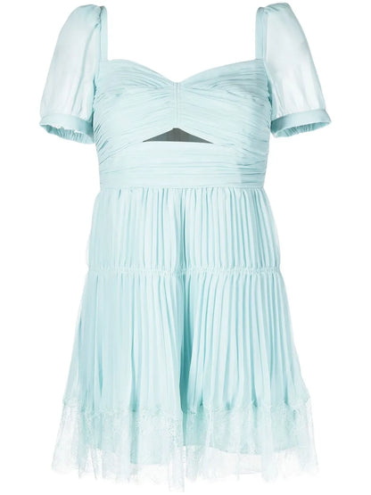 Pleated Lace-Trim Mini Dress