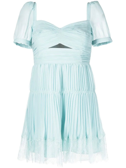 Pleated Lace-Trim Mini Dress