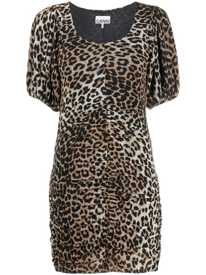 Leopard-Print Ruched Mini Dress