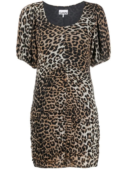 Leopard-Print Ruched Mini Dress