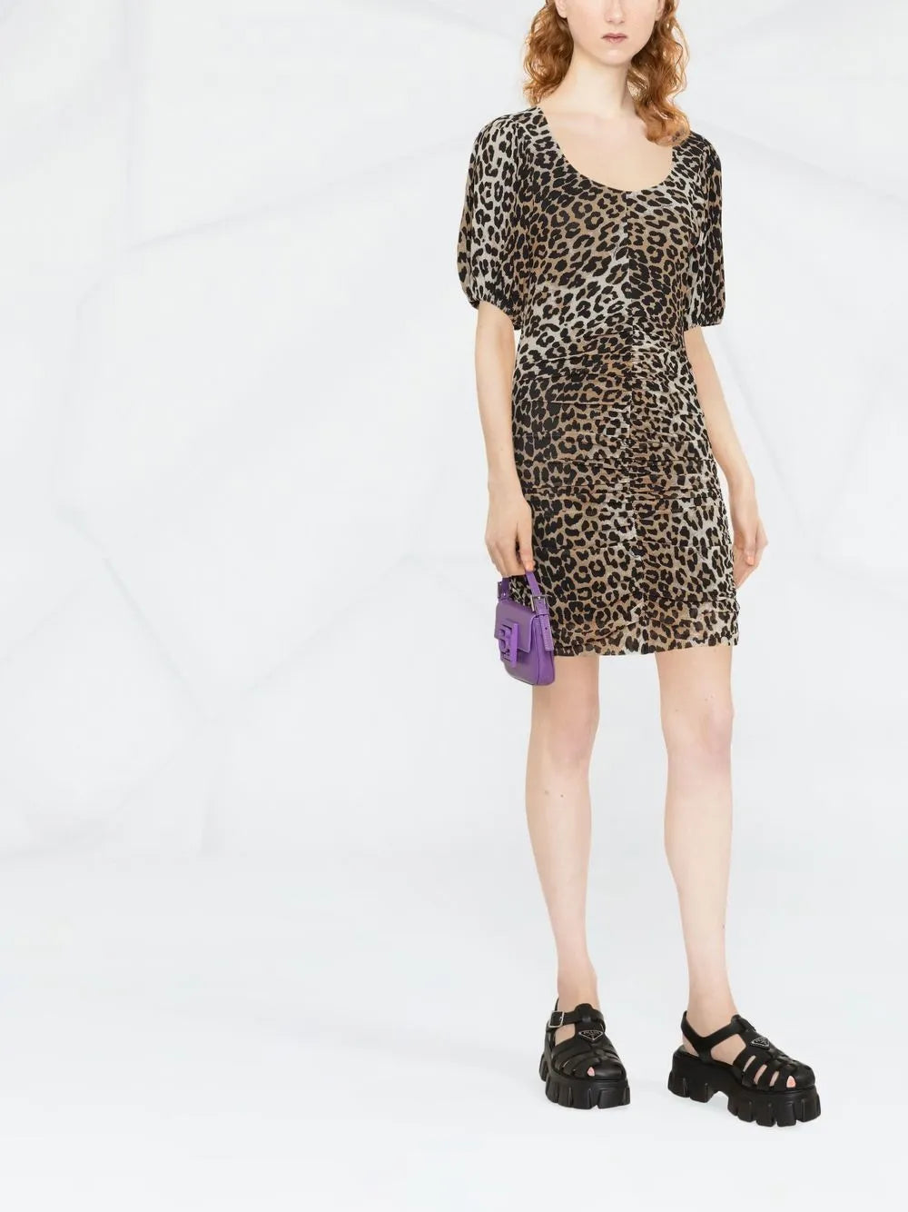 Leopard-Print Ruched Mini Dress