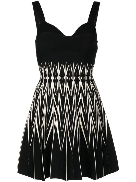 Two-Tone Zig-Zag Print Dress