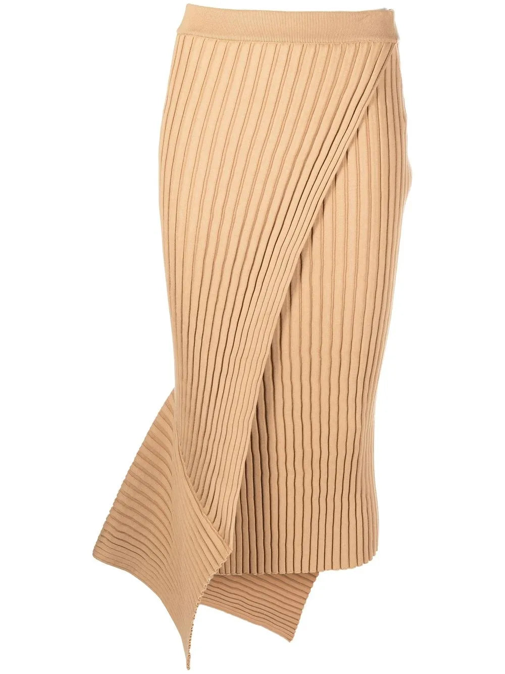 Asymmetric Ribbed-Knit Wrap Skirt