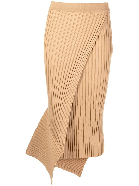 Asymmetric Ribbed-Knit Wrap Skirt