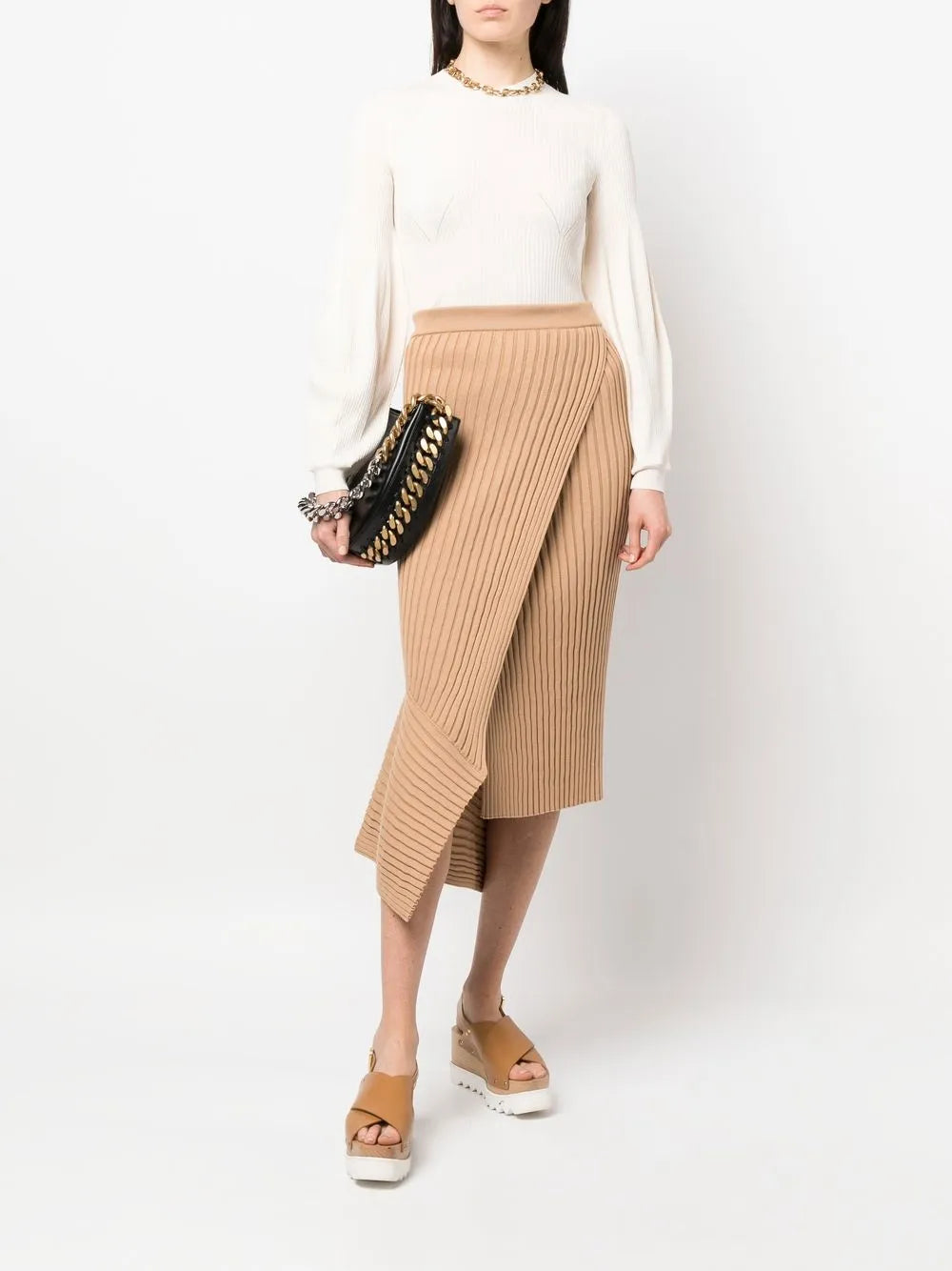 Asymmetric Ribbed-Knit Wrap Skirt